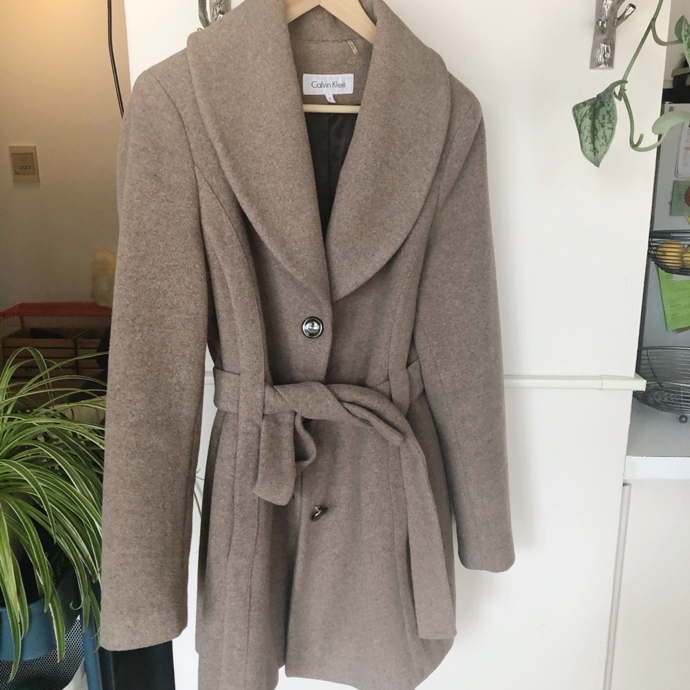 Calvin Klein Belted Shawl Collar Coat